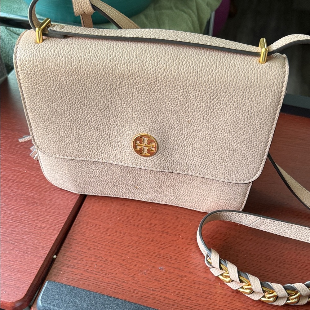 Tory Burch Beige lPinkish Crossbody Bag with Gold Accents